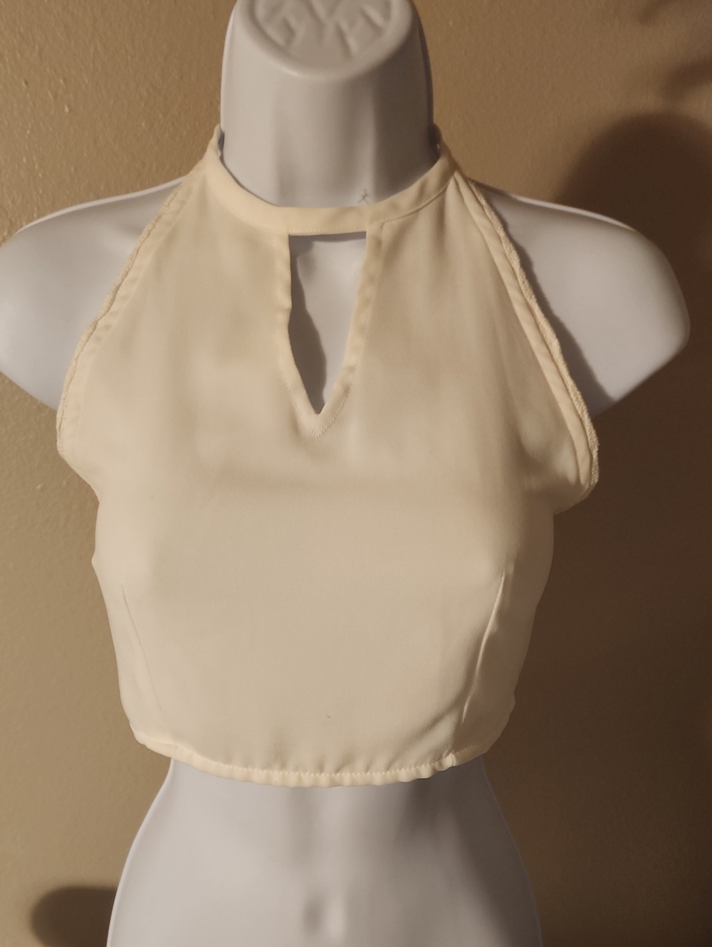 Kendall & Kylie Cream Halter Keyhole Crop Top